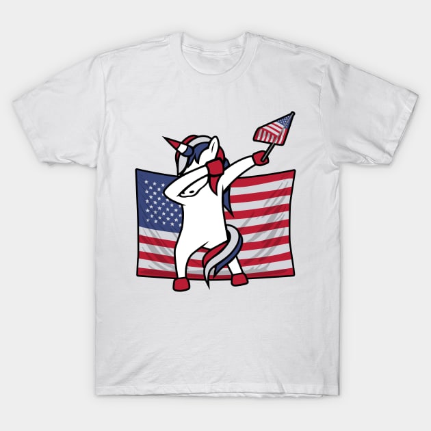 Dab For Freedom Unicorn American Flag T-Shirt by teevisionshop